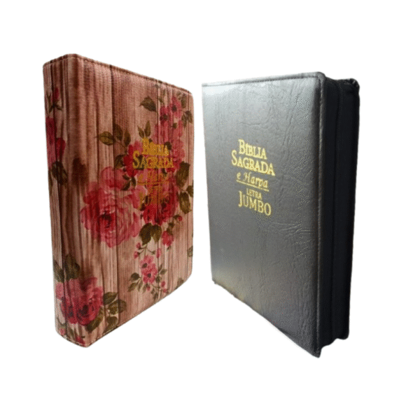 Biblia Letra Jumbo com harpa, com indice e capa com ziper kit com 2, Capa preta e Florida com rosas - Imagem 10