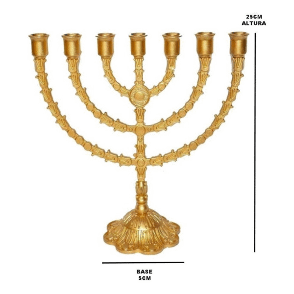 Candelabro Menorá Cristão Israel Judaico Igreja Dourado 30cm - Imagem 3