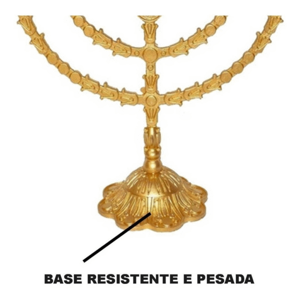 Candelabro Menorá Cristão Israel Judaico Igreja Dourado 30cm - Imagem 4