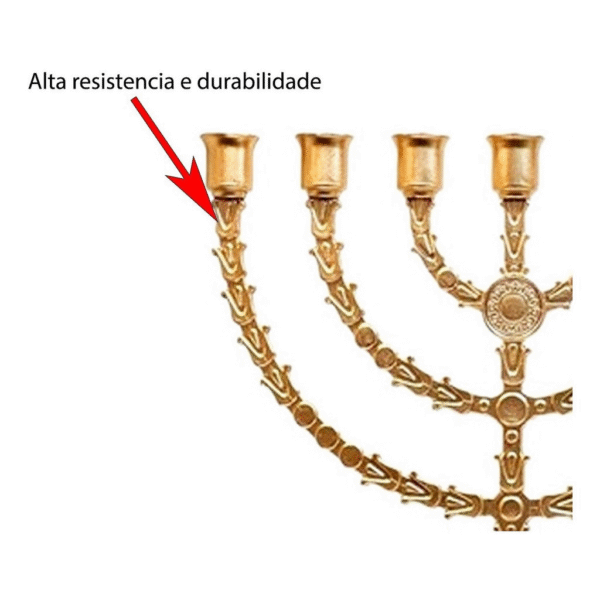 Candelabro Menorá Cristão Israel Judaico Igreja Dourado 30cm - Imagem 5