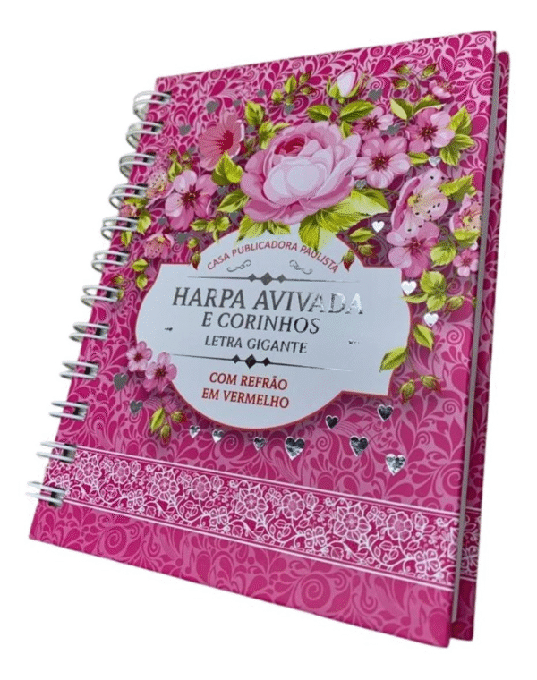 Harpa Grande Letra Hipergigante Capa Dura Espiral Floral Pink - cpp - Imagem 3