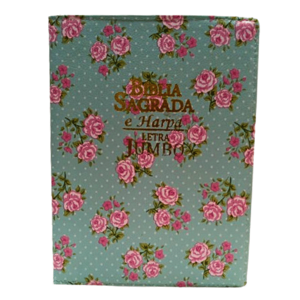 Biblia Letra Jumbo capa floral azul com harpa, com indice e capa com ziper