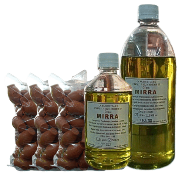 kit Chaveiro Botija marrom com 144 unidades + 1,5 Litros de óleo ungido de mirra - Imagem 2