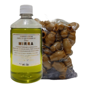 kit Chaveiro Botija Dourada com 48 unidades + Um frasco de óleo ungido de Mirra 500 ML