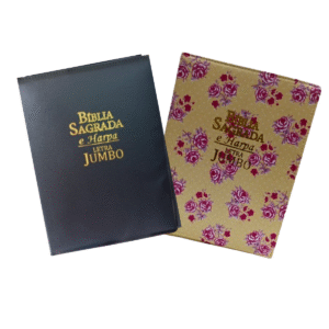 Biblia Letra Jumbo com harpa, com indice e capa com ziper kit com 2, 1 capa preta e 1 florida com fundo amarelo